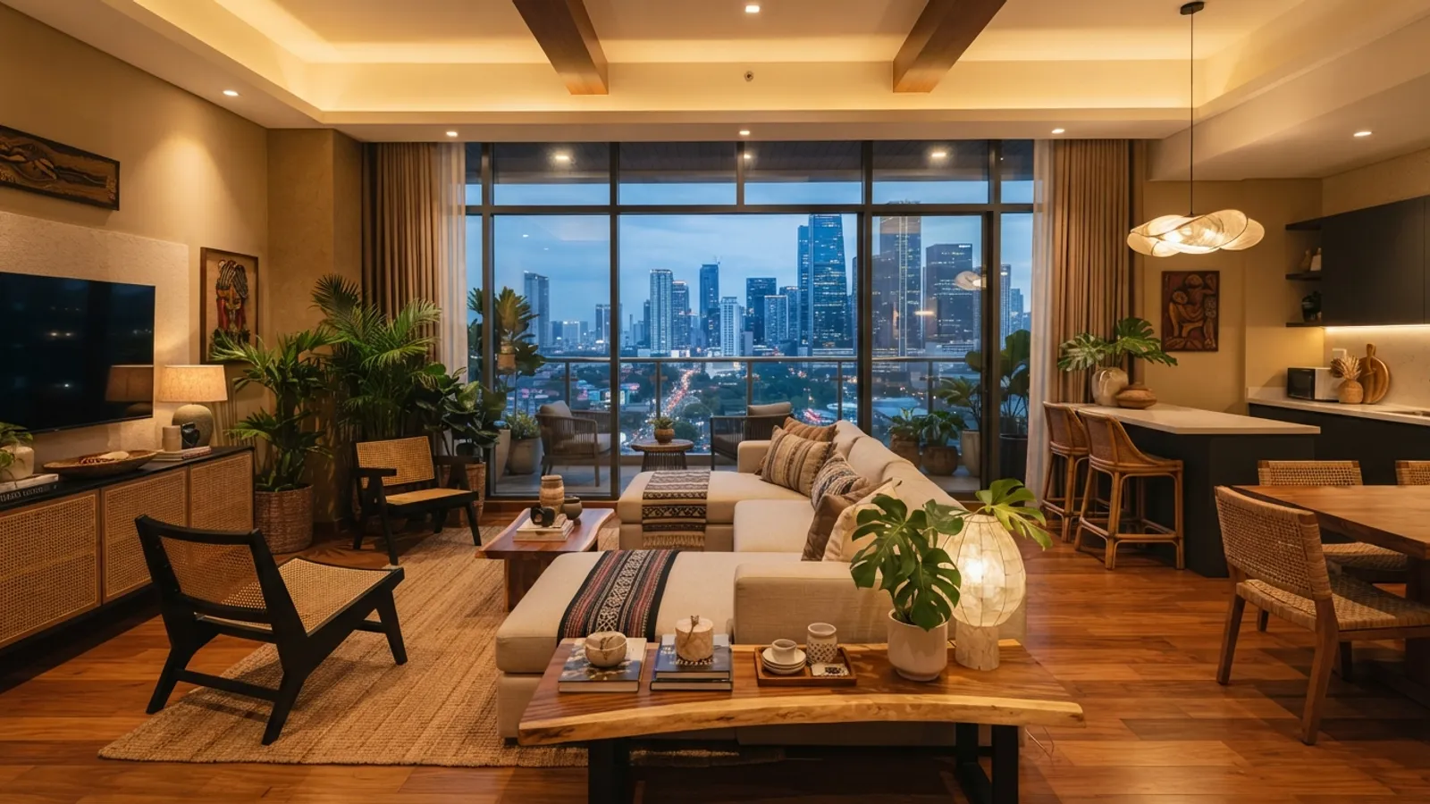 Modern condominium interior with city view in Manila, Philippines