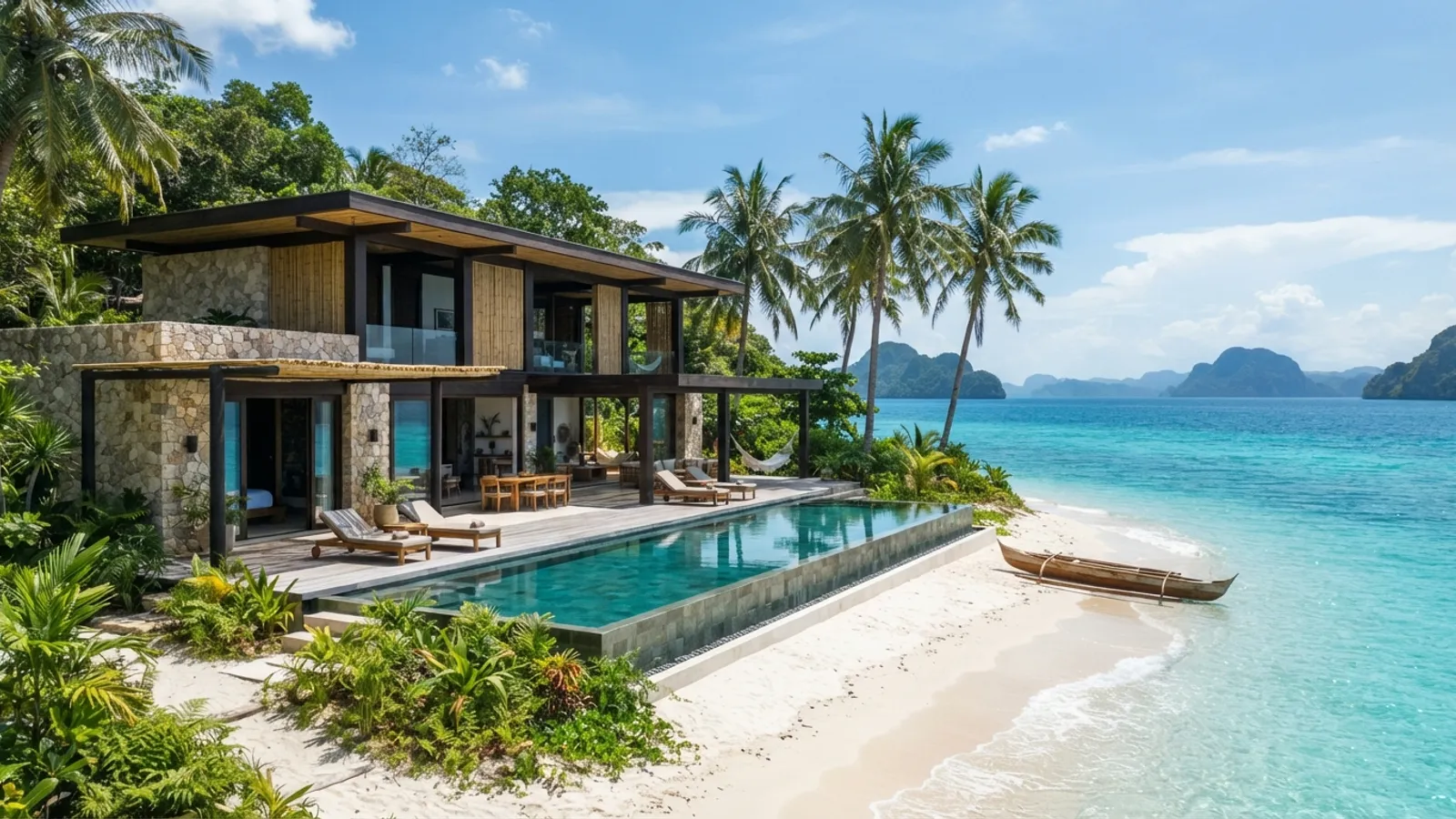 Beachfront villa in the Philippines with turquoise ocean