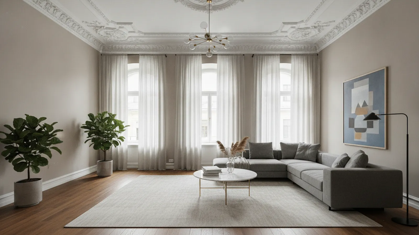 Classic St. Petersburg apartment interior with high ceilings and moldings